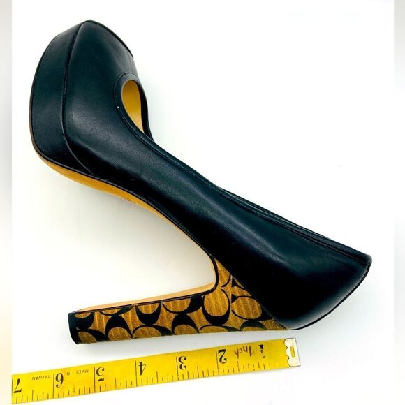 Coach Breana Black Leather Monogram Platform High Heels 9,5B - Picture 10 of 12